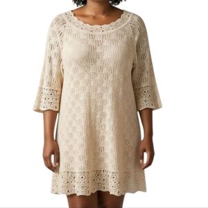 Crystal Kobe Ivory Crochet Sweater Tunic Dress XL